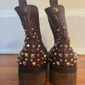 Sam Edelman Studded Burgundy Ankle Boots, Women’s Size 9.5